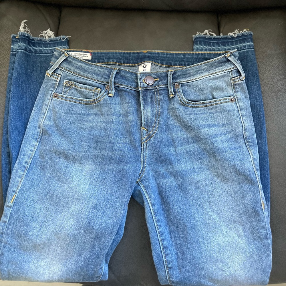 True Religion Mid-rise super skinny jeans.